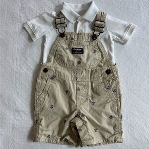 OshKosh Anchor Overalls and Polo Onesie Size 12 mths
